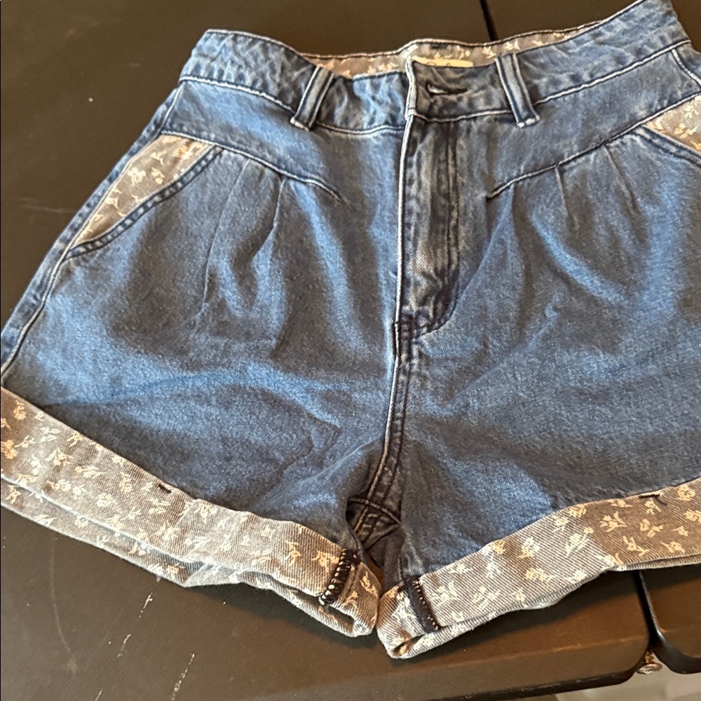 Easel Denim Shorts with Patterned Cuffs
